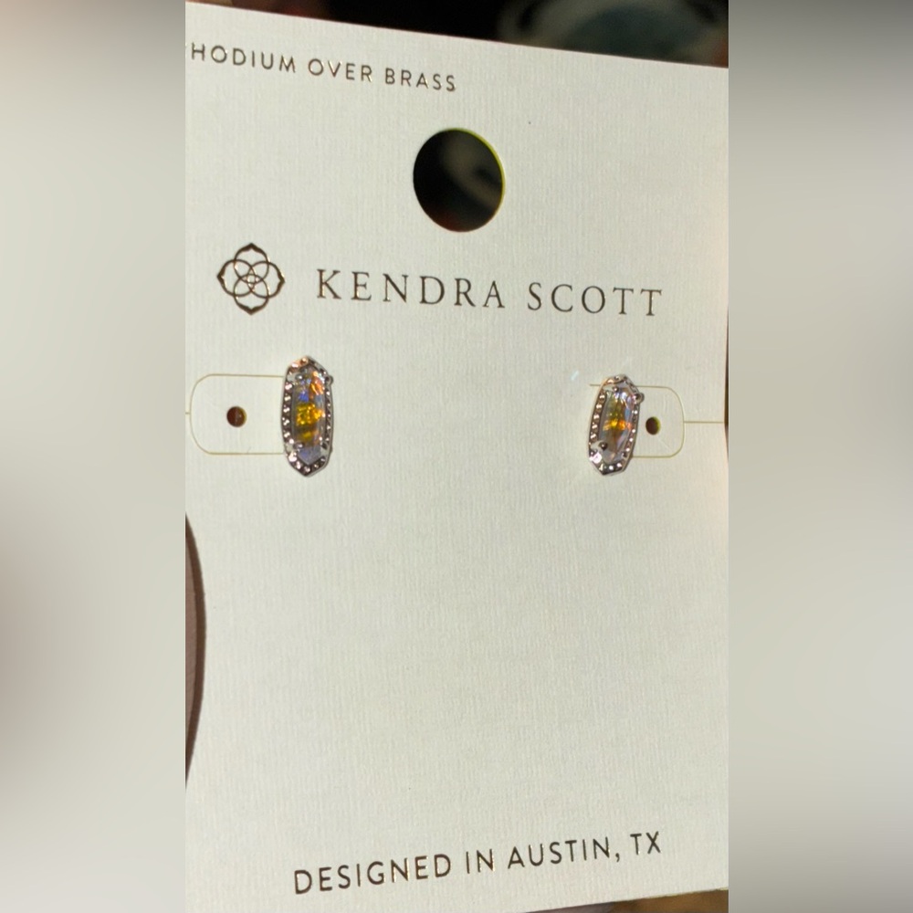 KENDRA SCOTT SET Clear Iridescent Dichroic Glass Rhodium Necklace & Earrings NWT - Picture 13 of 16